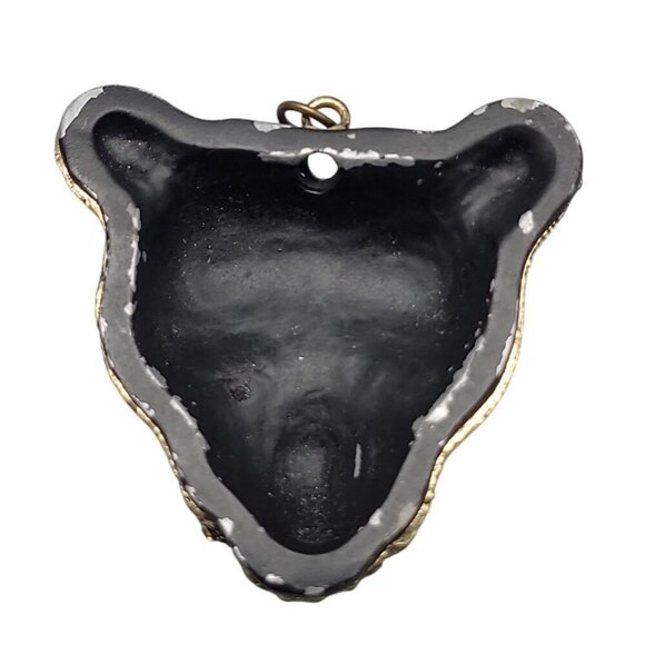 Leopard Panther Pendant Black Metal Gold Tone Texture & Rhinestones Stunning - Picture 5 of 13